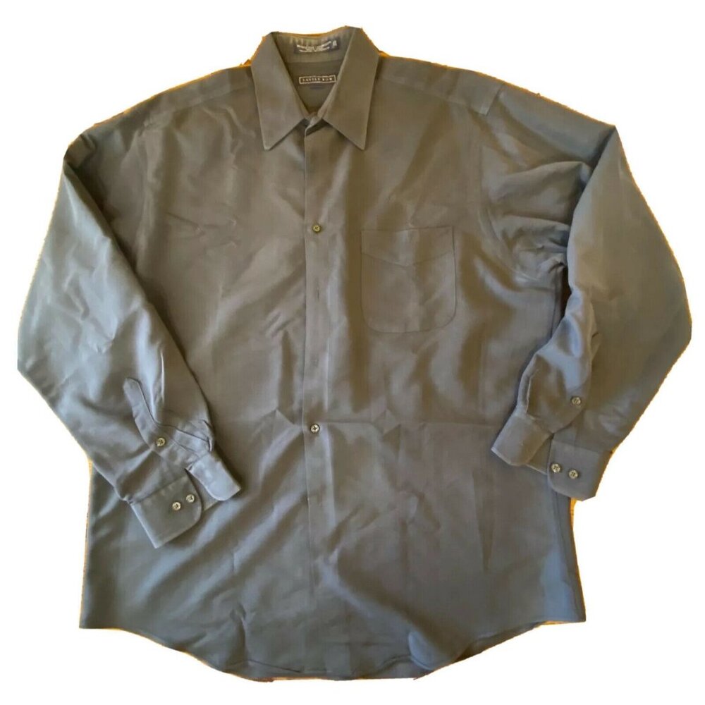 Savile Row Wrinkle-Free Long-Sleeve Shirt L Gray 70% Rayon 30% Polyester